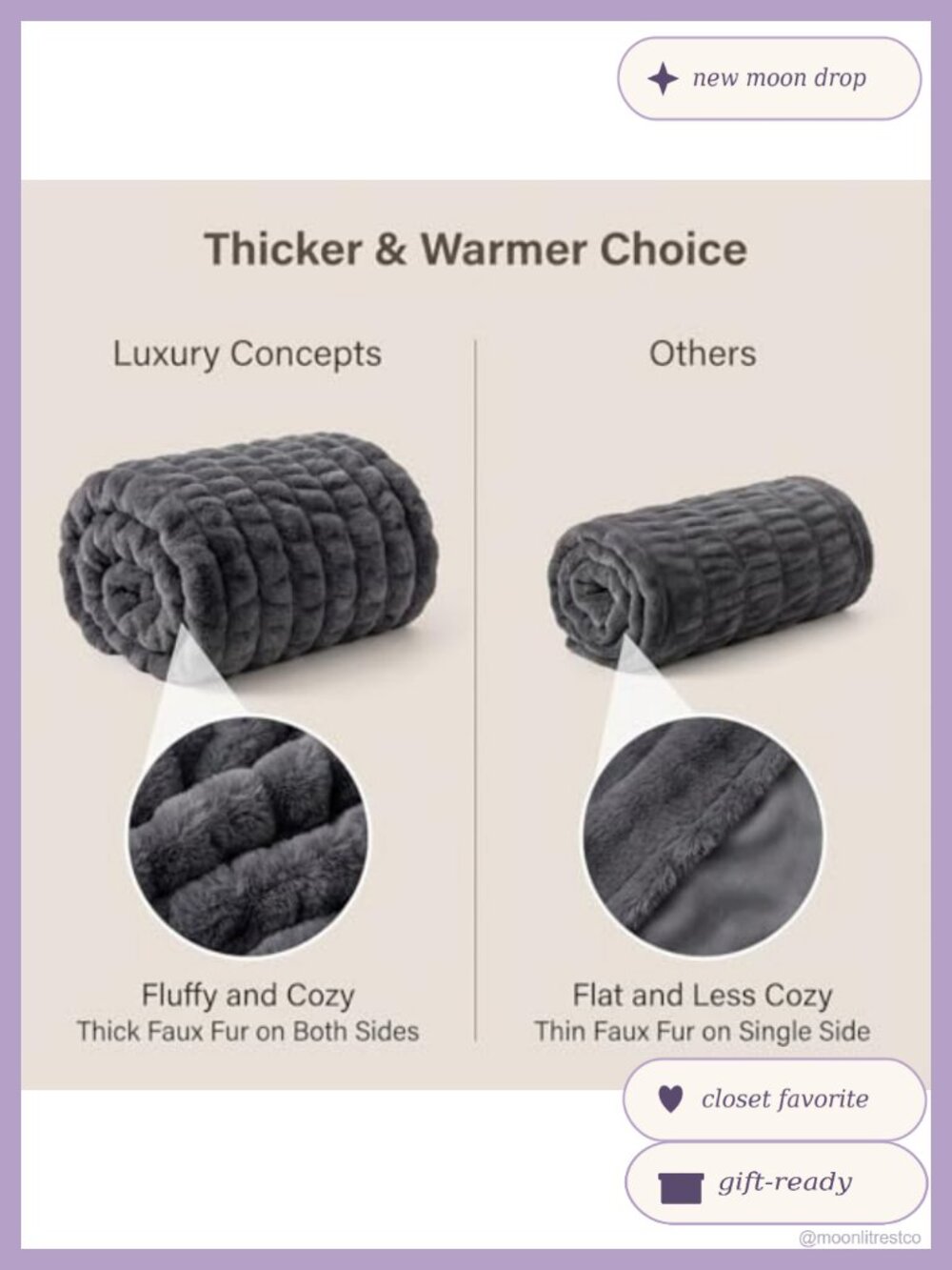 Luxury Concepts Faux Rabbit Fur Throw Blanket 50x60 Ruched Machine Washable - Picture 5 of 6